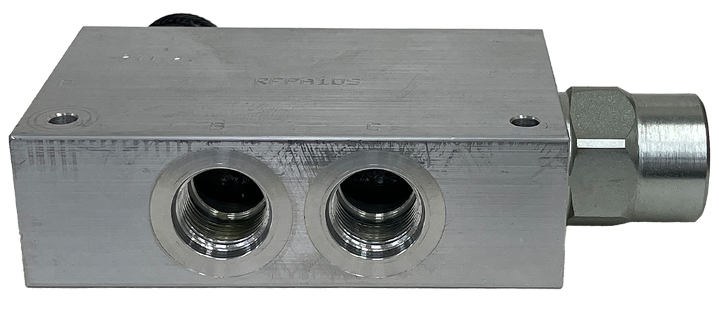 RFP-A-12-A-SAE10|Pressure compensated flow control, 3 way, 100 l/min, 26 gpm inlet, 17 gpm regulated