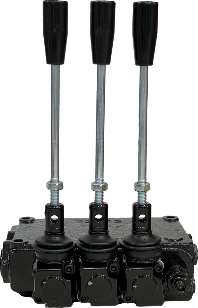3 Spool P45 with SP9 Detent and motor spool on first position reversed handles PAINTED BLACK