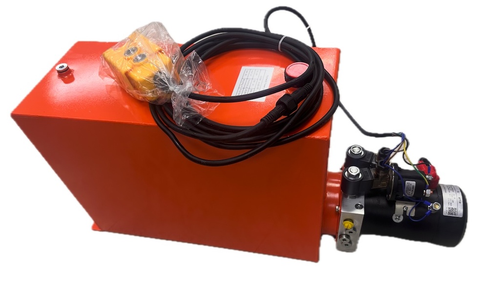 Power Unit Double Acting 21102-05 2.0cc pump, 12v 1.6kw motor, 30 liter plastic tank, relief valve setting: 16.5mpa, 2 button remote 6M long, double acting cartridge valve, horizontal 