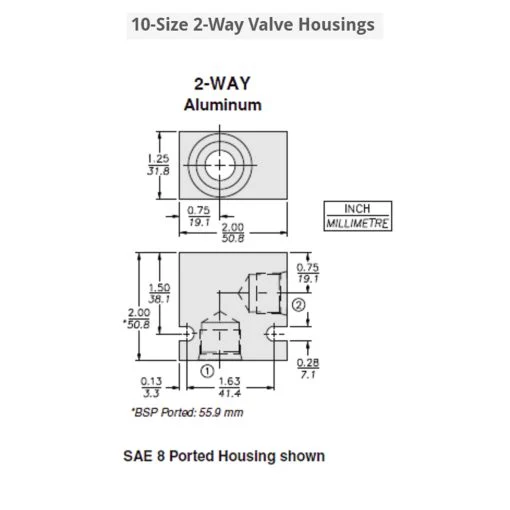 Hydraforce 7024280 Manifold Valve Body Housing, 2-Way, #8 SAE Ports, Size 10