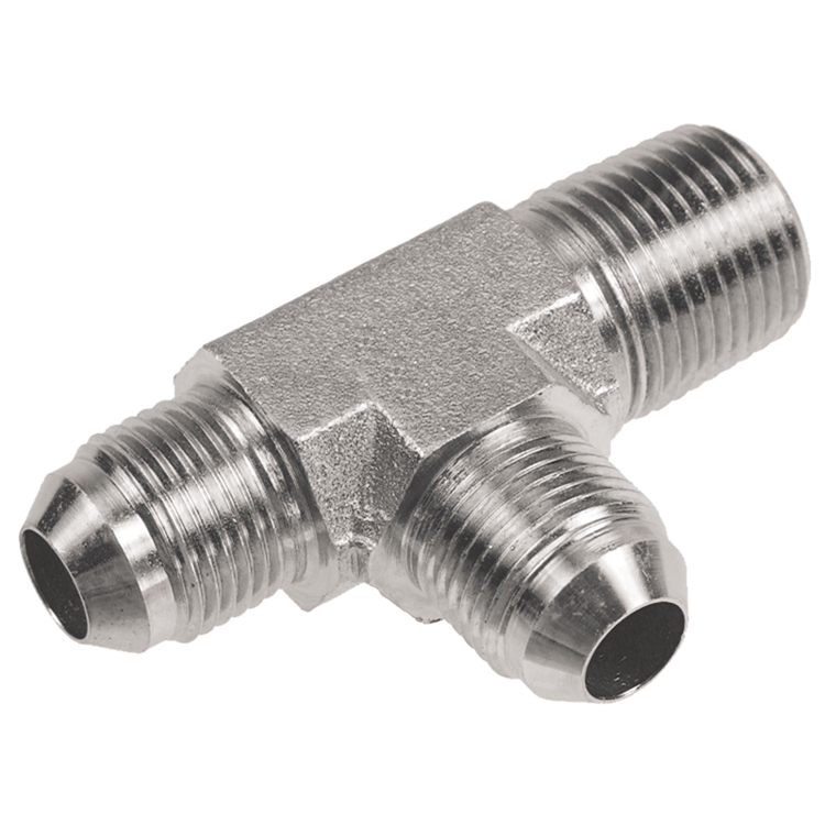 15T65-04-05 1/2-20 MALE JIC 37° FLARE X 1/4" MALE PIPE (NPTF) RUN TEE
