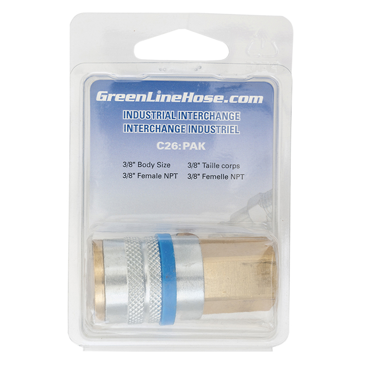 C26:PAK RETAIL PACKAGED 3/8" INDUSTRIAL COUPLER WITH 3/8" FEMALE PIPE (NPT) THREAD